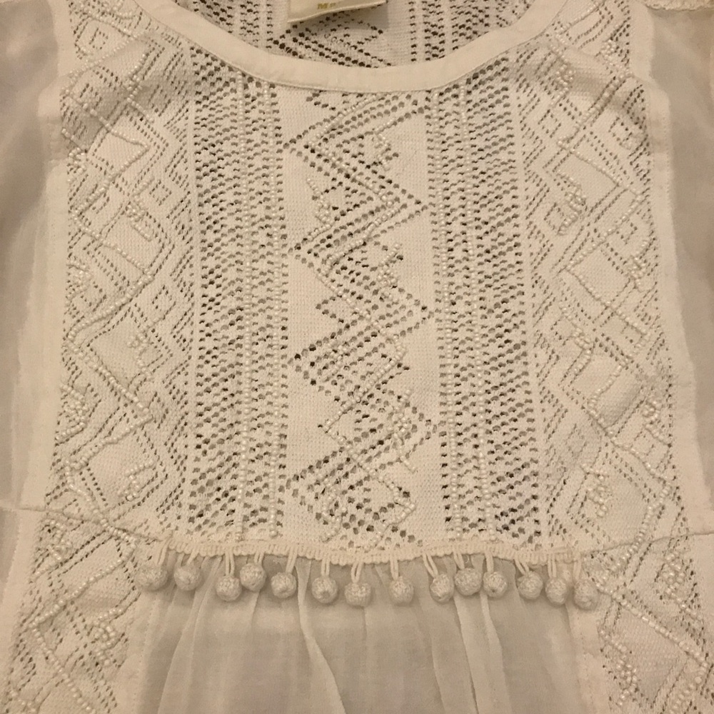 Anthropologie Lightweight Top with Pom Pom Hem